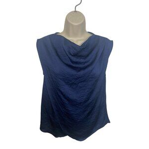 ZARA Womens XS Navy Draped Front Curved Hem Sleeveless Wear To Work Dressy Top